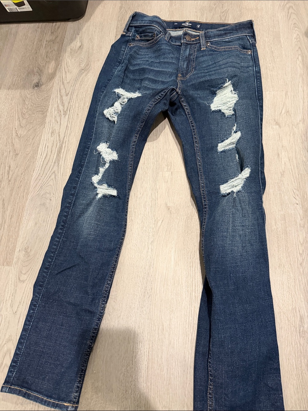 Hollister Dark Blue Slim Straight Distressed Jeans
